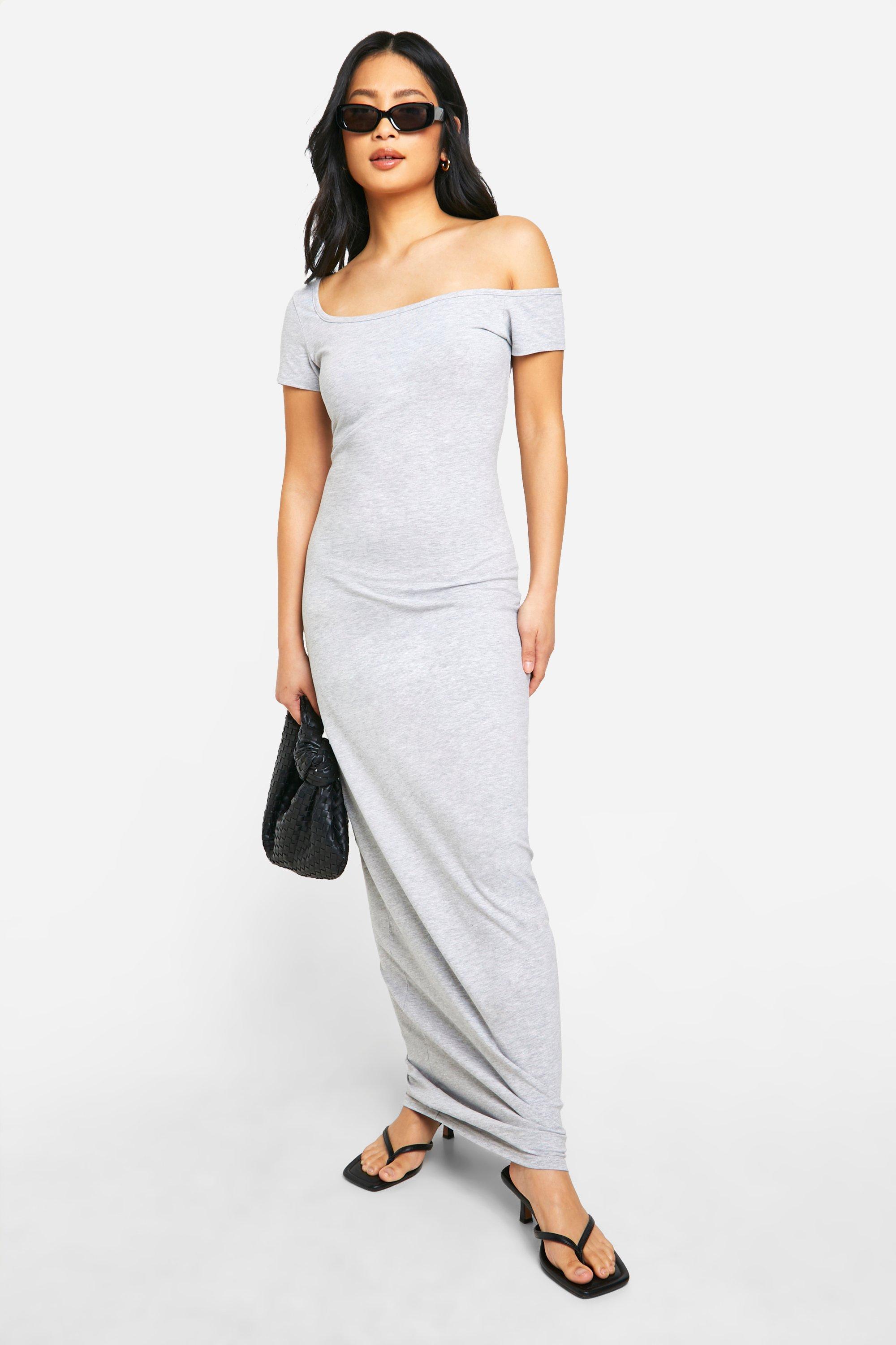 Boohoo Women s Basic Cotton Asymmetric Neck Bodycon Maxi Dress Grey